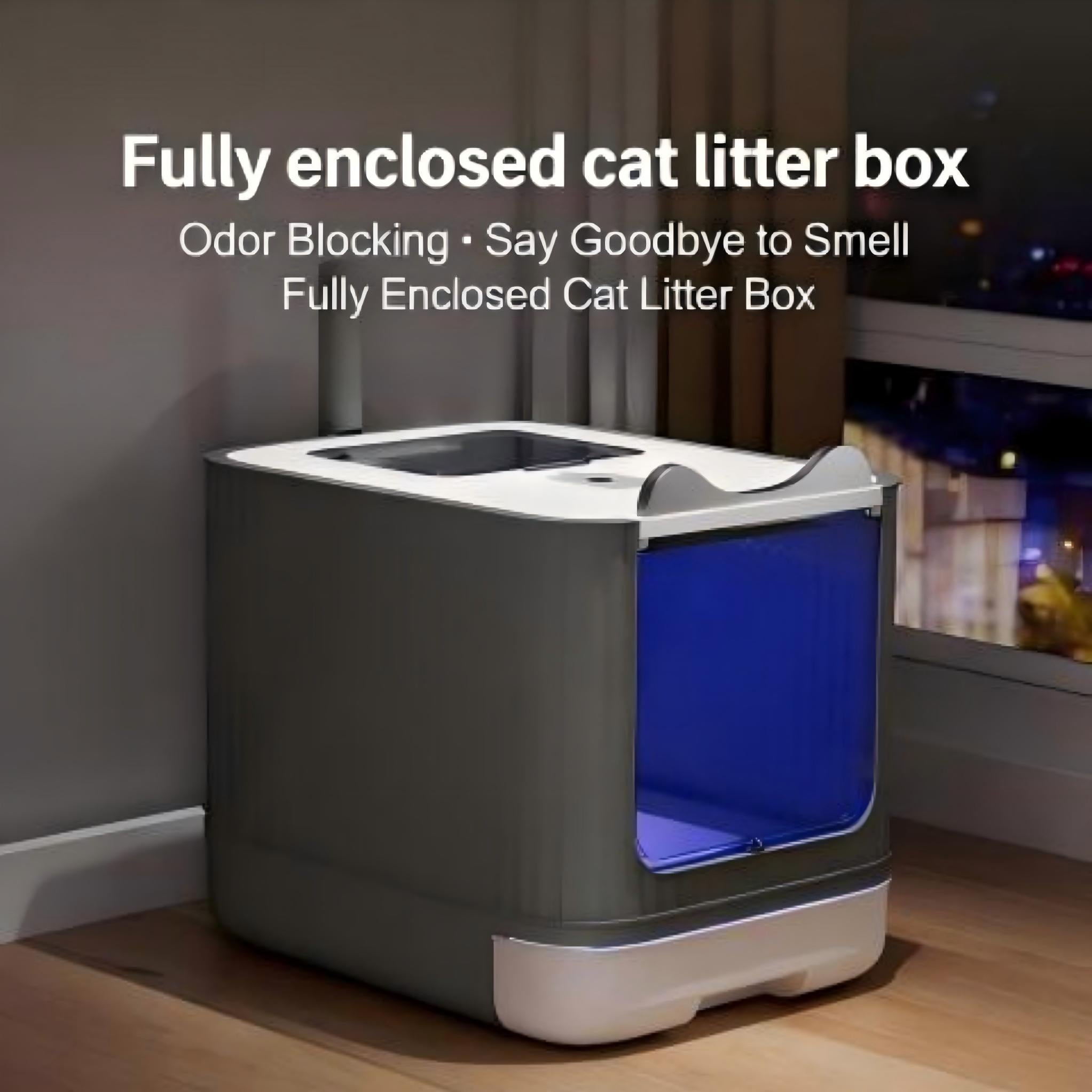 Fully Enclosed Cat Litter Box with Drawer Tray and Odor Control