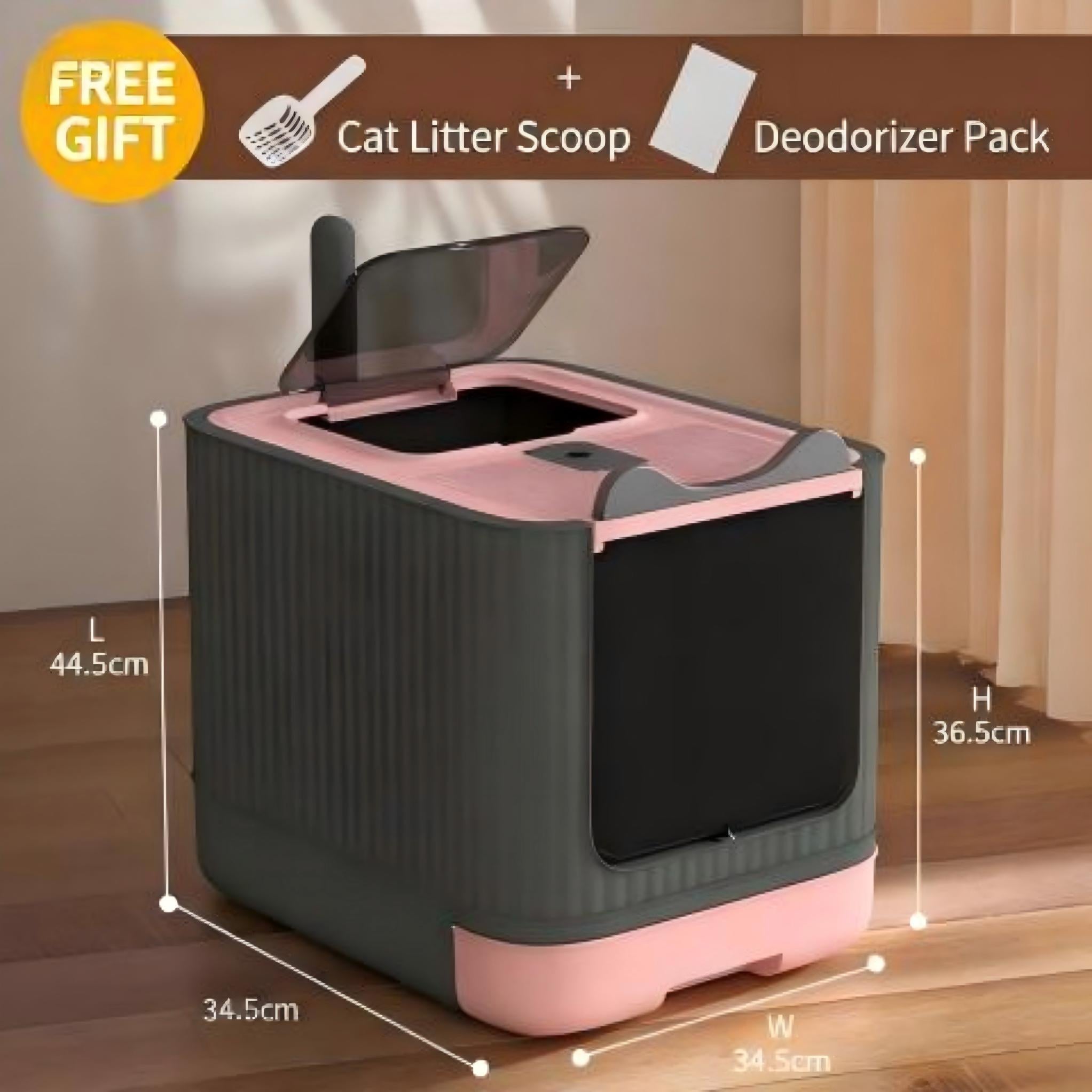Fully Enclosed Cat Litter Box with Drawer Tray and Odor Control