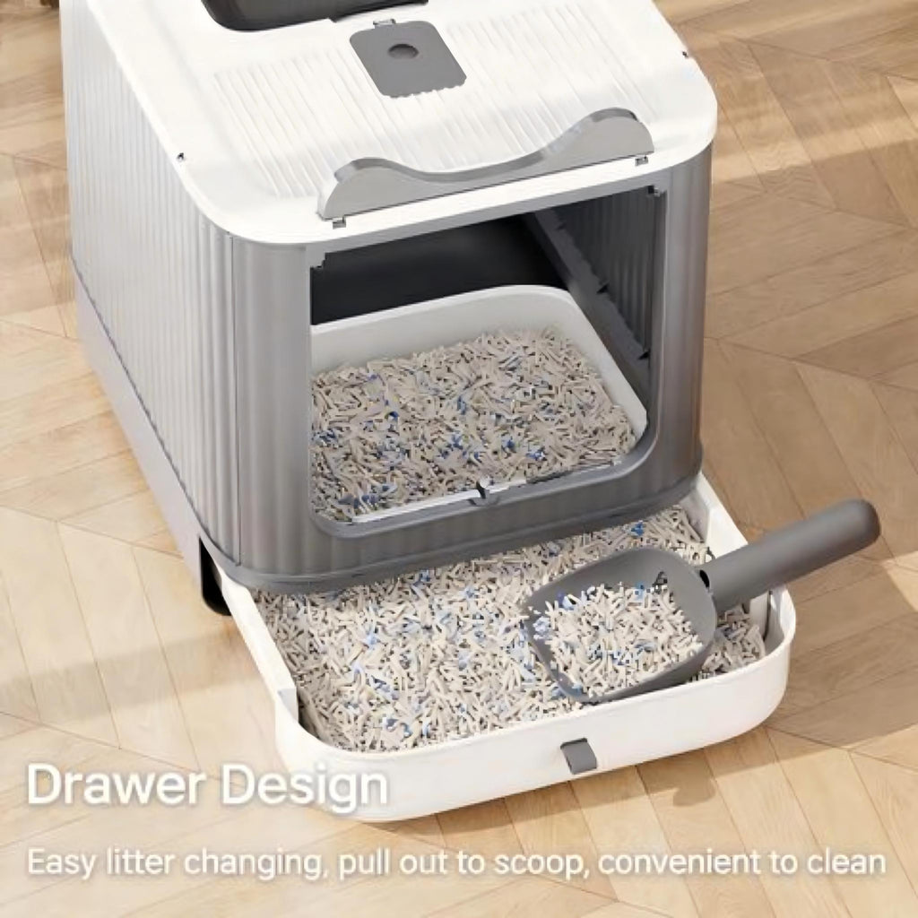 Fully Enclosed Cat Litter Box with Drawer Tray and Odor Control