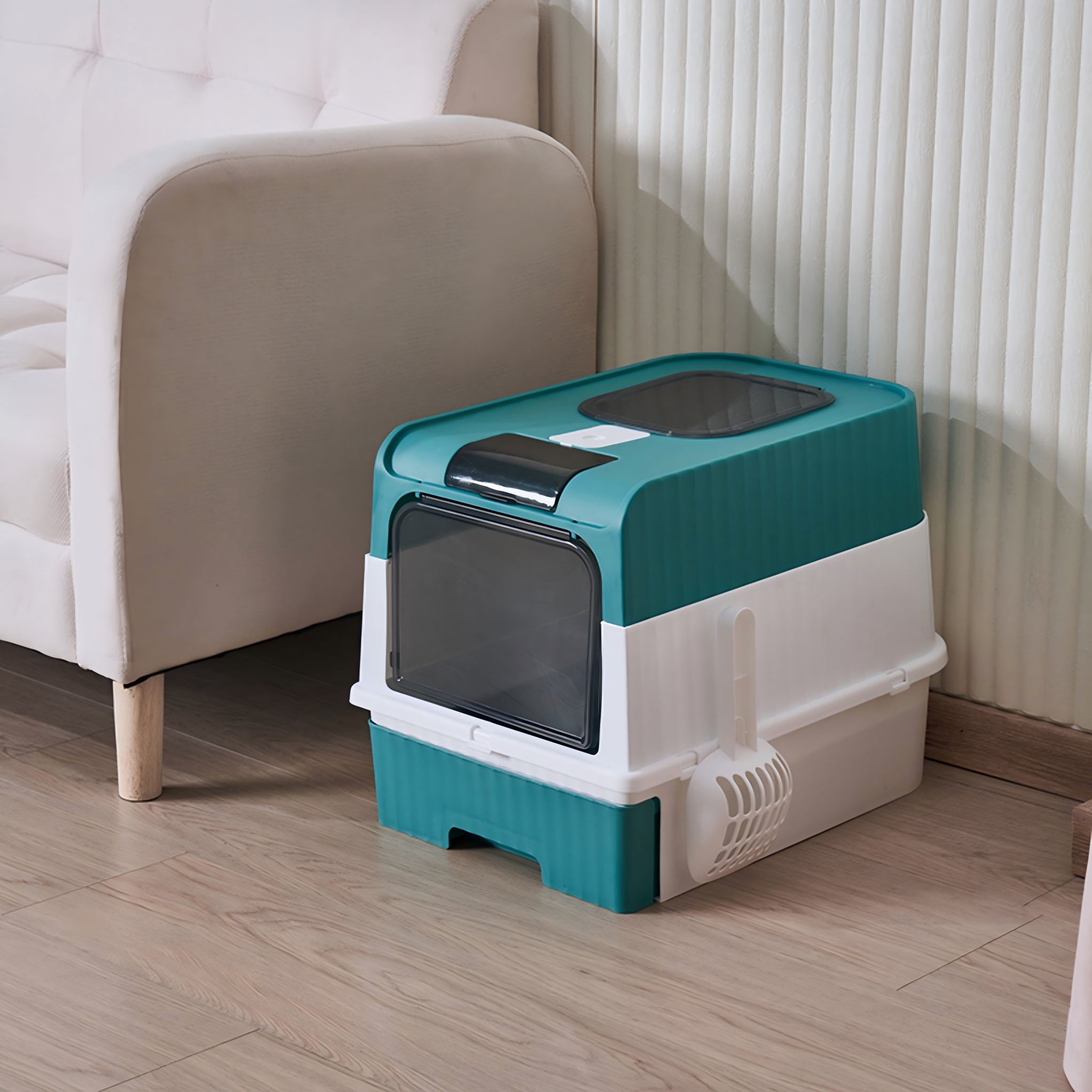 Front Entry & Top Exit Cat Litter Box with UV Antibacterial System and Drawer Tray