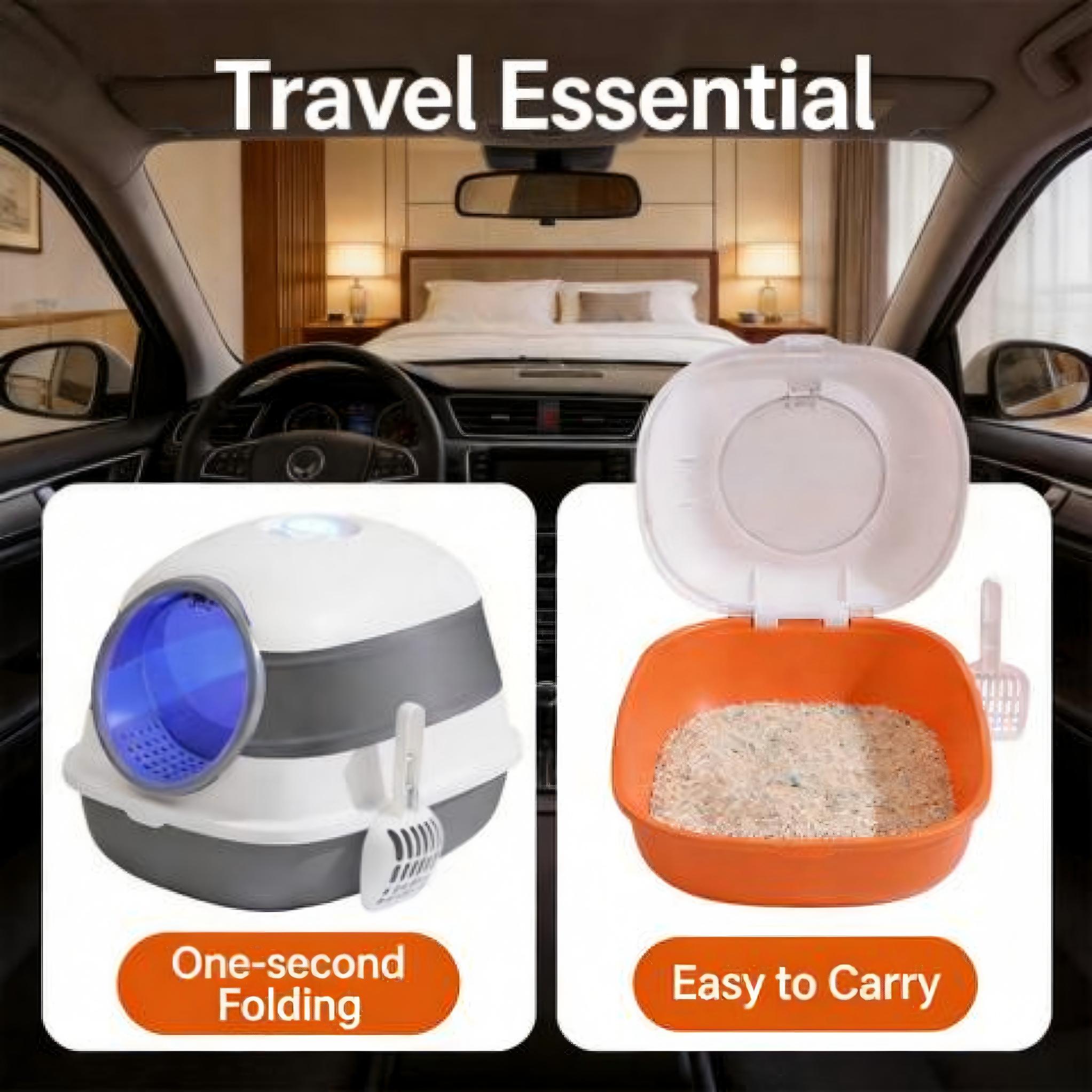 Foldable Spaceship Cat Litter Box – Portable and Easy-to-Carry Design