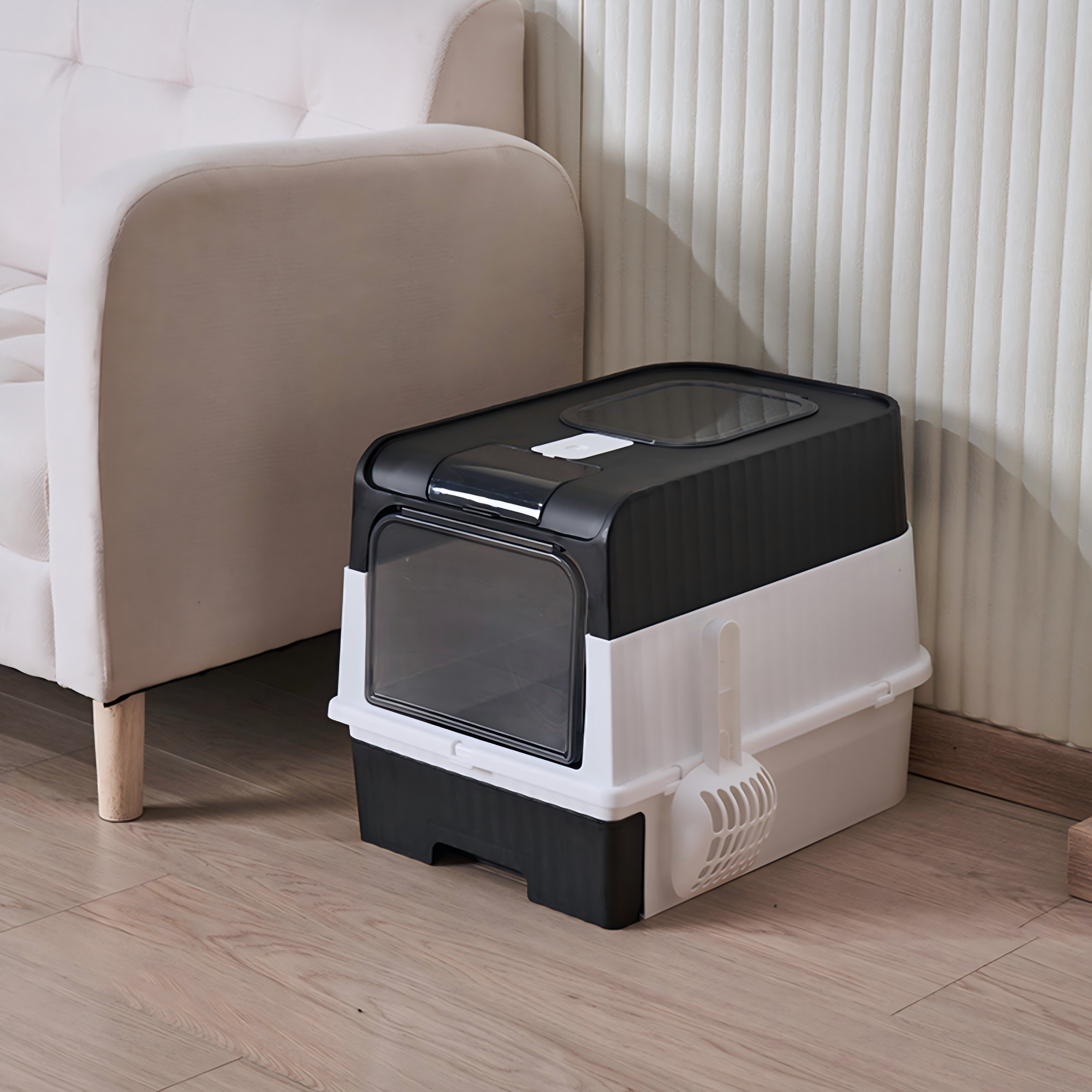 Front Entry & Top Exit Cat Litter Box with UV Antibacterial System and Drawer Tray