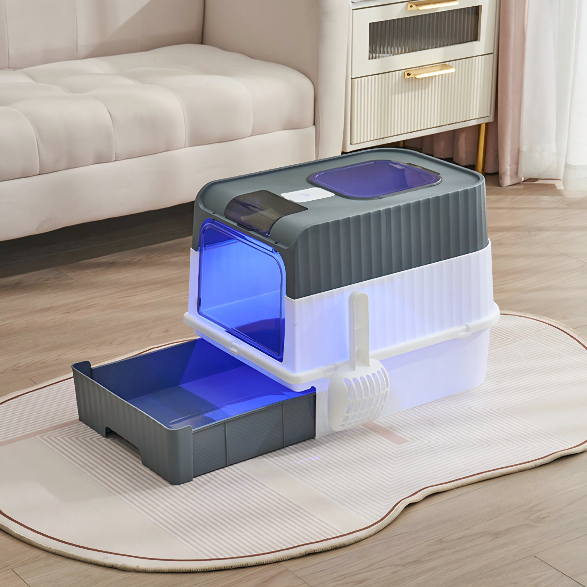 Front Entry & Top Exit Cat Litter Box with UV Antibacterial System and Drawer Tray