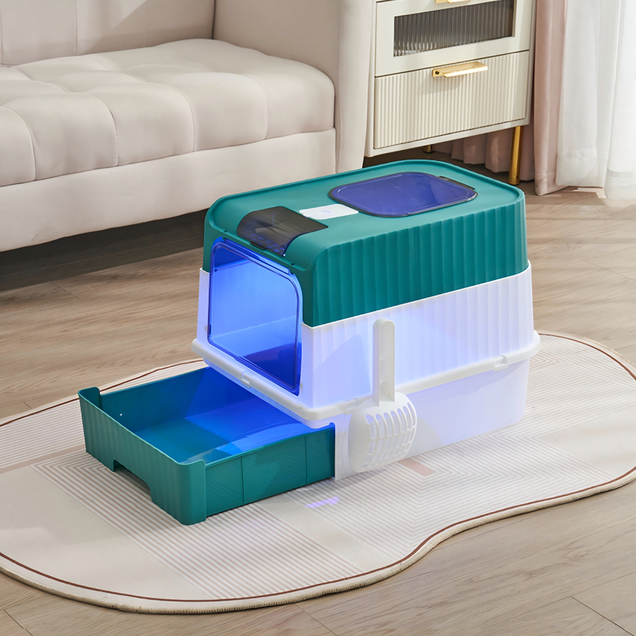 Front Entry & Top Exit Cat Litter Box with UV Antibacterial System and Drawer Tray