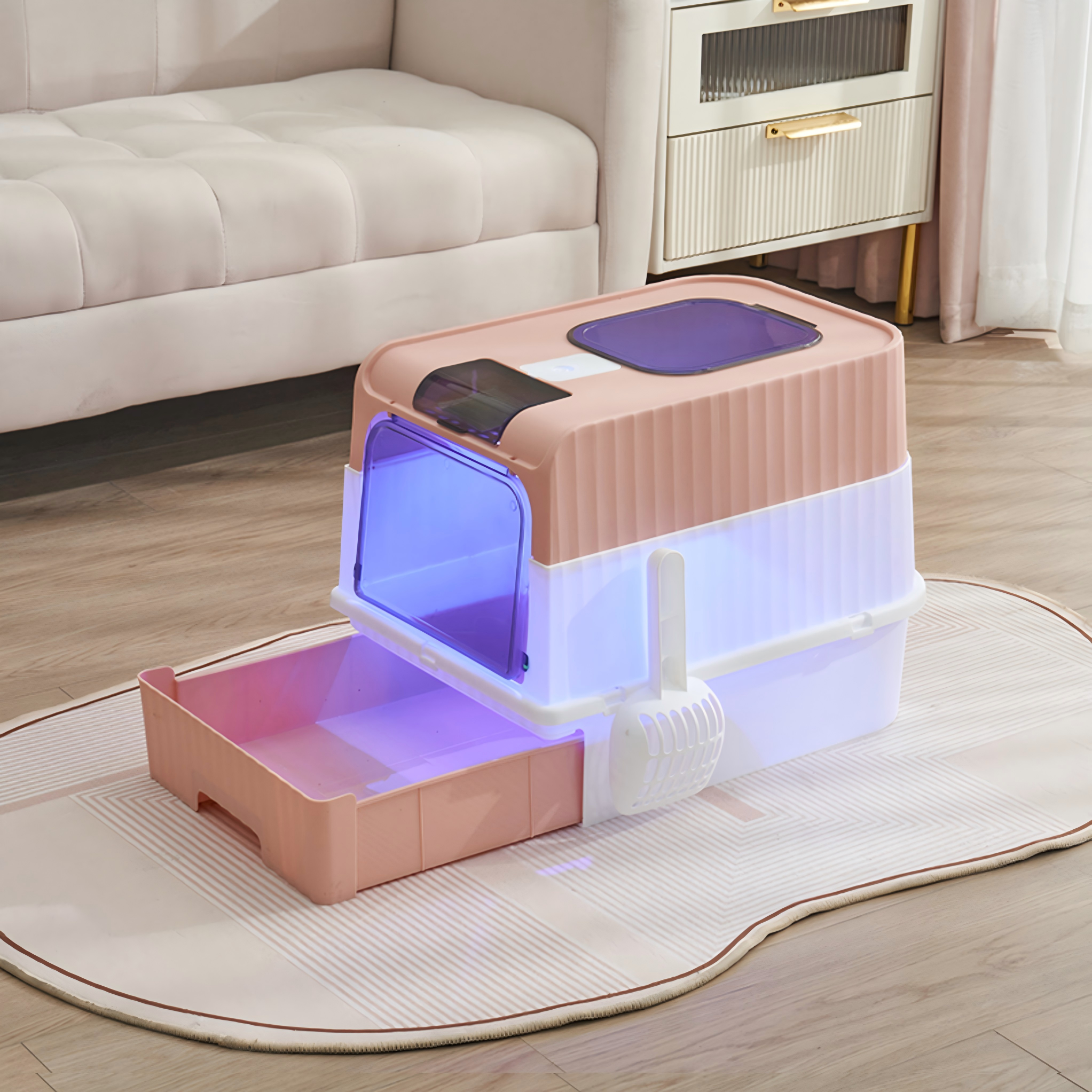 Front Entry & Top Exit Cat Litter Box with UV Antibacterial System and Drawer Tray
