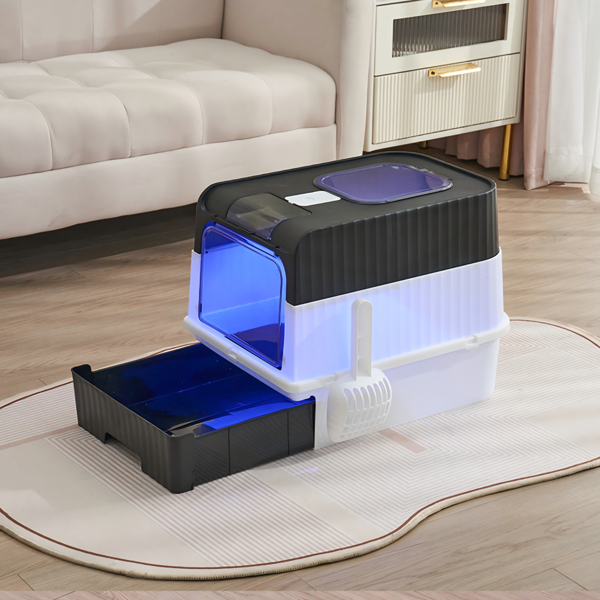 Front Entry & Top Exit Cat Litter Box with UV Antibacterial System and Drawer Tray