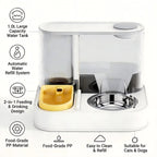 2-in-1 Pet Bowl & Water Dispenser | Automatic Circulating Water & Food Station with Wide Food Slot, 1L Reservoir, Stainless Steel Bowl