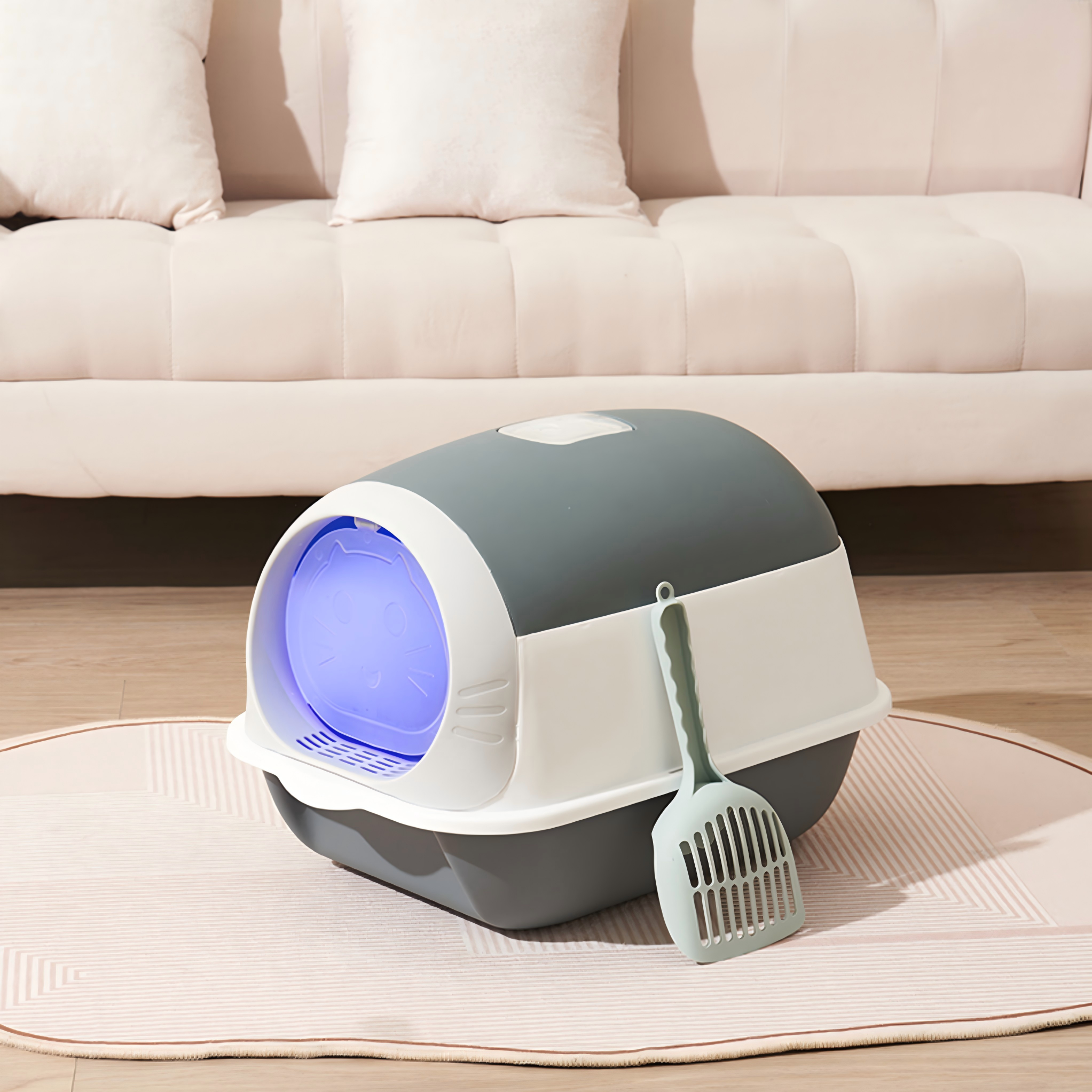 Fully Enclosed Cat Litter Box with UV Sterilization, Odor Control, and Anti-Splash Design