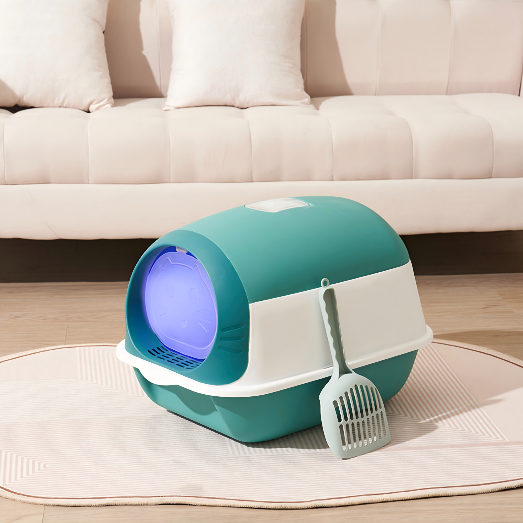 Fully Enclosed Cat Litter Box with UV Sterilization, Odor Control, and Anti-Splash Design