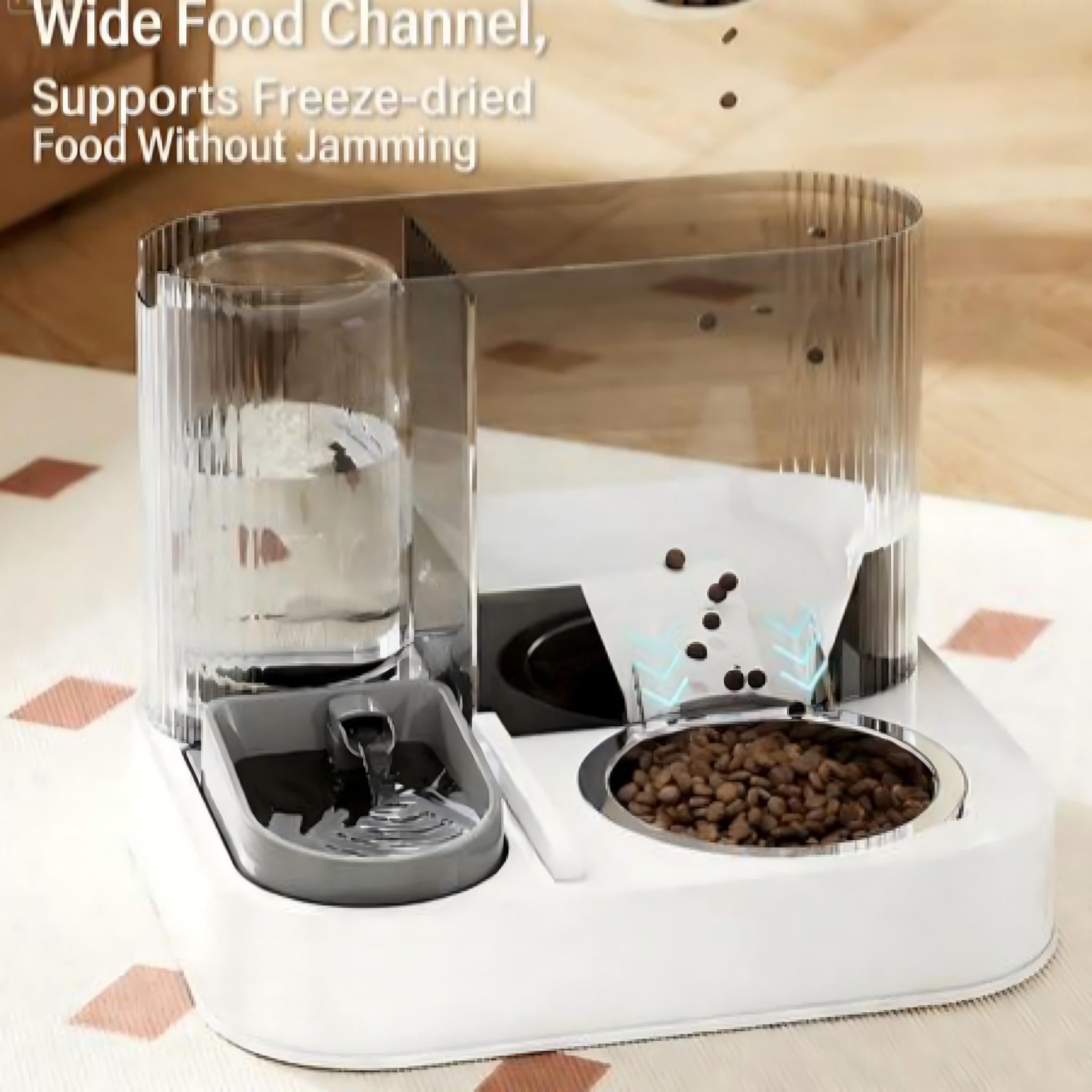 2-in-1 Pet Bowl & Water Dispenser | Automatic Circulating Water & Food Station with Wide Food Slot, 1L Reservoir, Stainless Steel Bowl