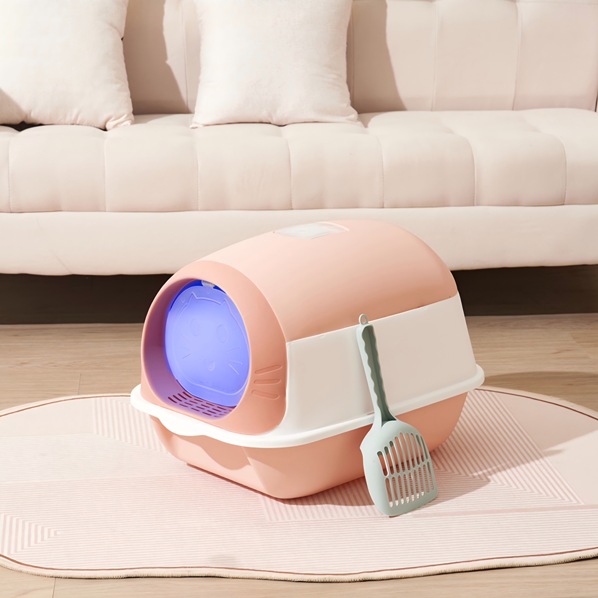 Fully Enclosed Cat Litter Box with UV Sterilization, Odor Control, and Anti-Splash Design