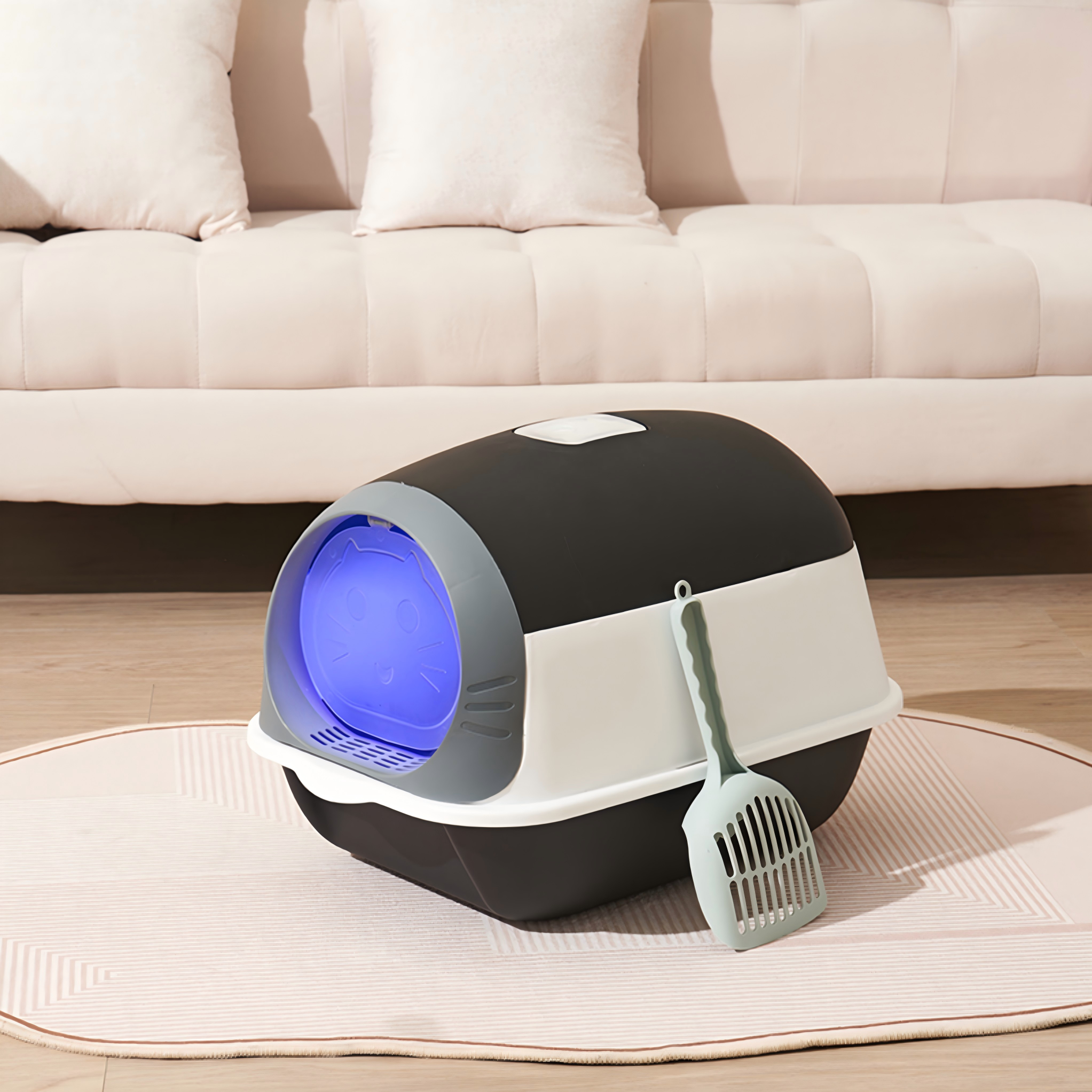 Fully Enclosed Cat Litter Box with UV Sterilization, Odor Control, and Anti-Splash Design