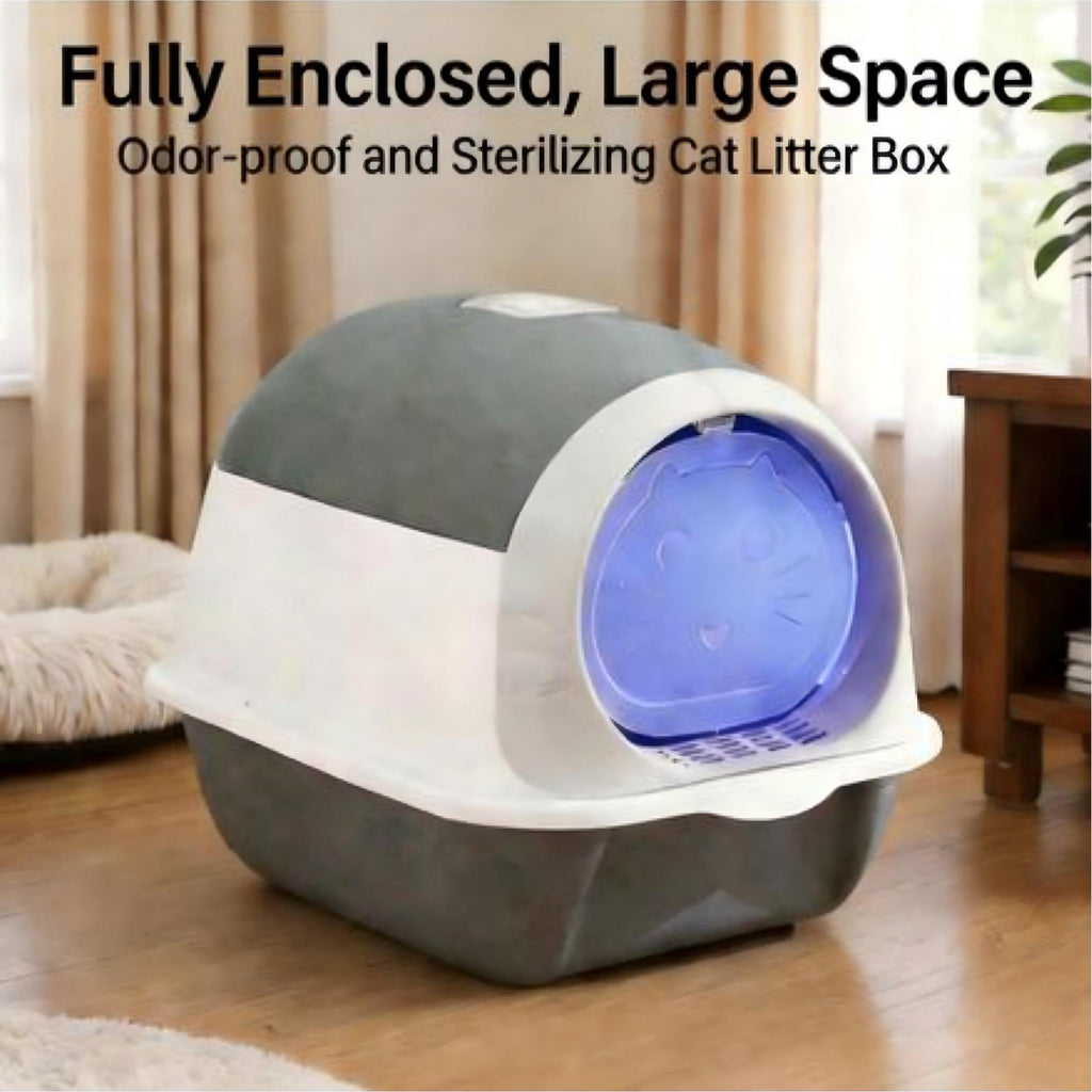 Fully Enclosed Cat Litter Box with UV Sterilization, Odor Control, and Anti-Splash Design