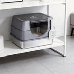 Extra Large Stainless Steel Cat Litter Box with Lid | Enclosed Anti-Splash Cat Toilet