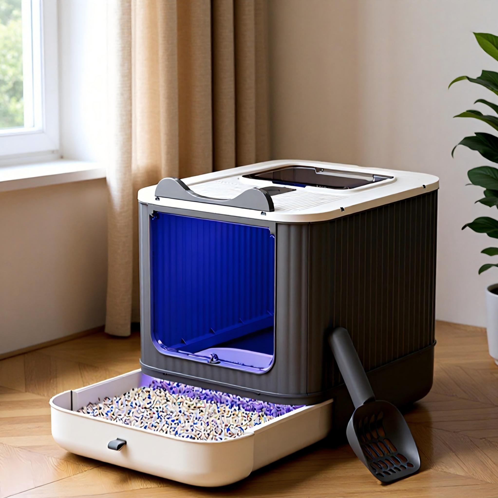Fully Enclosed Cat Litter Box with Drawer Tray and Odor Control