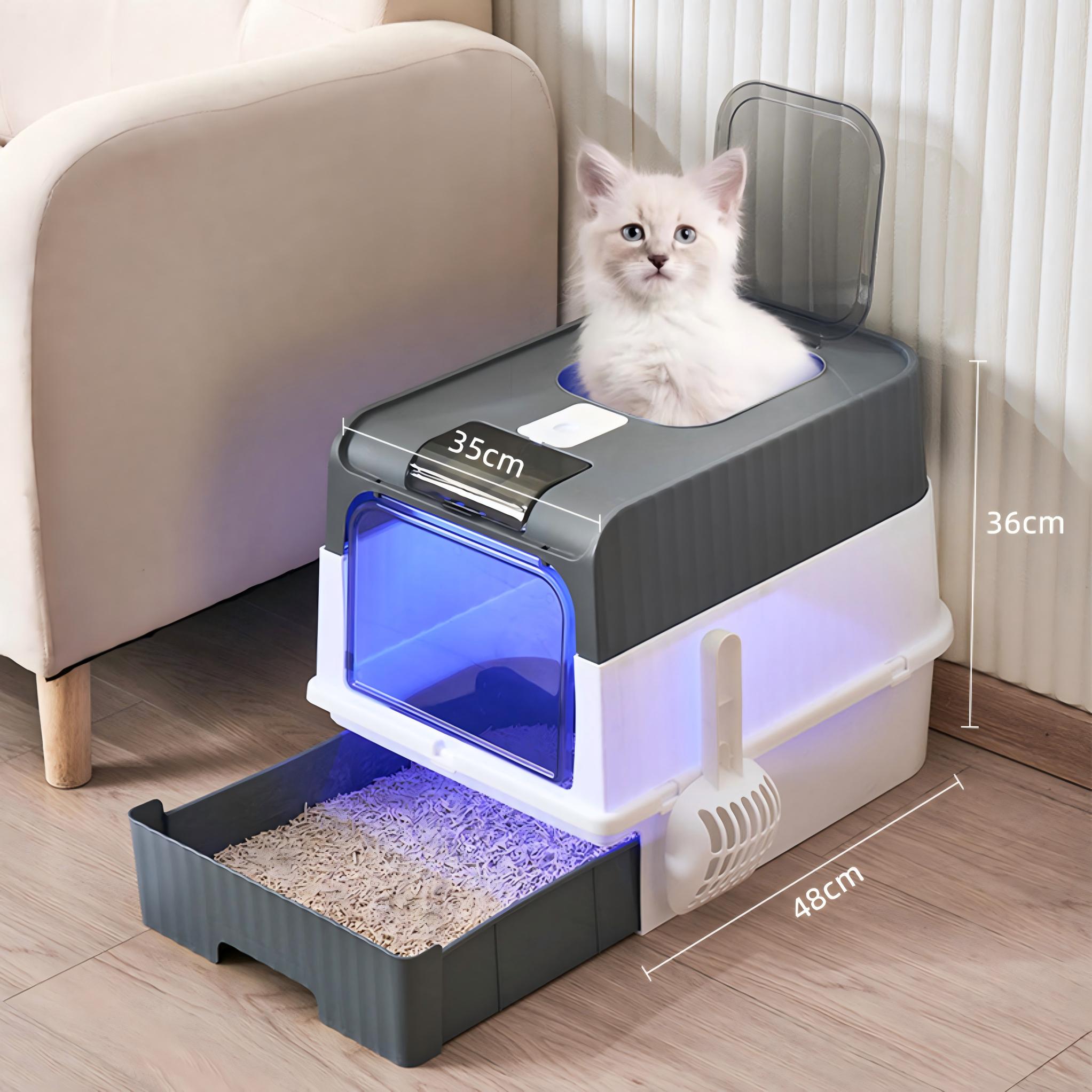 Front Entry & Top Exit Cat Litter Box with UV Antibacterial System and Drawer Tray
