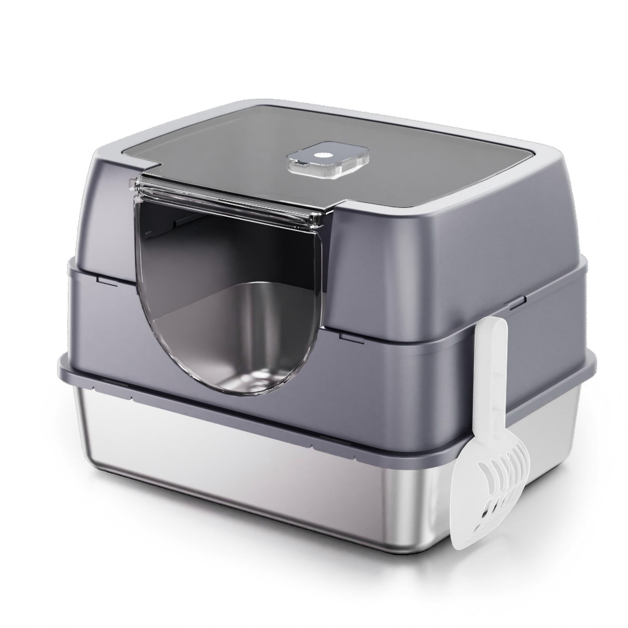 Extra Large Stainless Steel Cat Litter Box with Lid | Enclosed Anti-Splash Cat Toilet