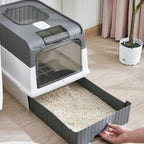 Front Entry & Top Exit Cat Litter Box with UV Antibacterial System and Drawer Tray