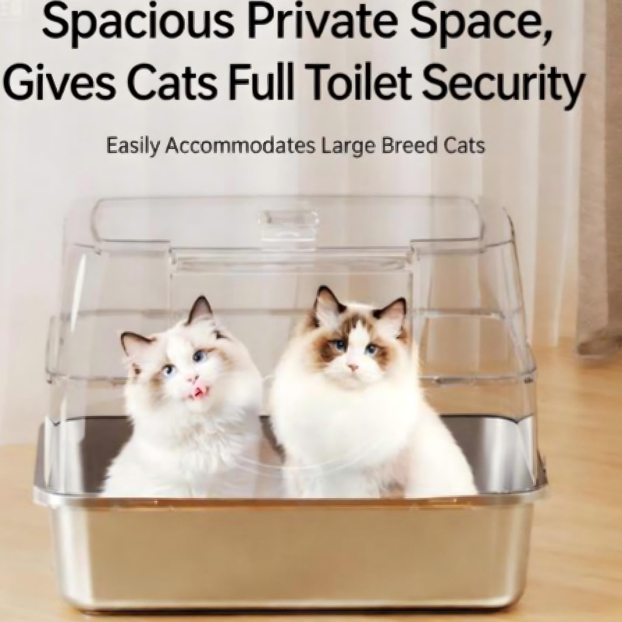 Extra Large Stainless Steel Cat Litter Box with Lid | Enclosed Anti-Splash Cat Toilet