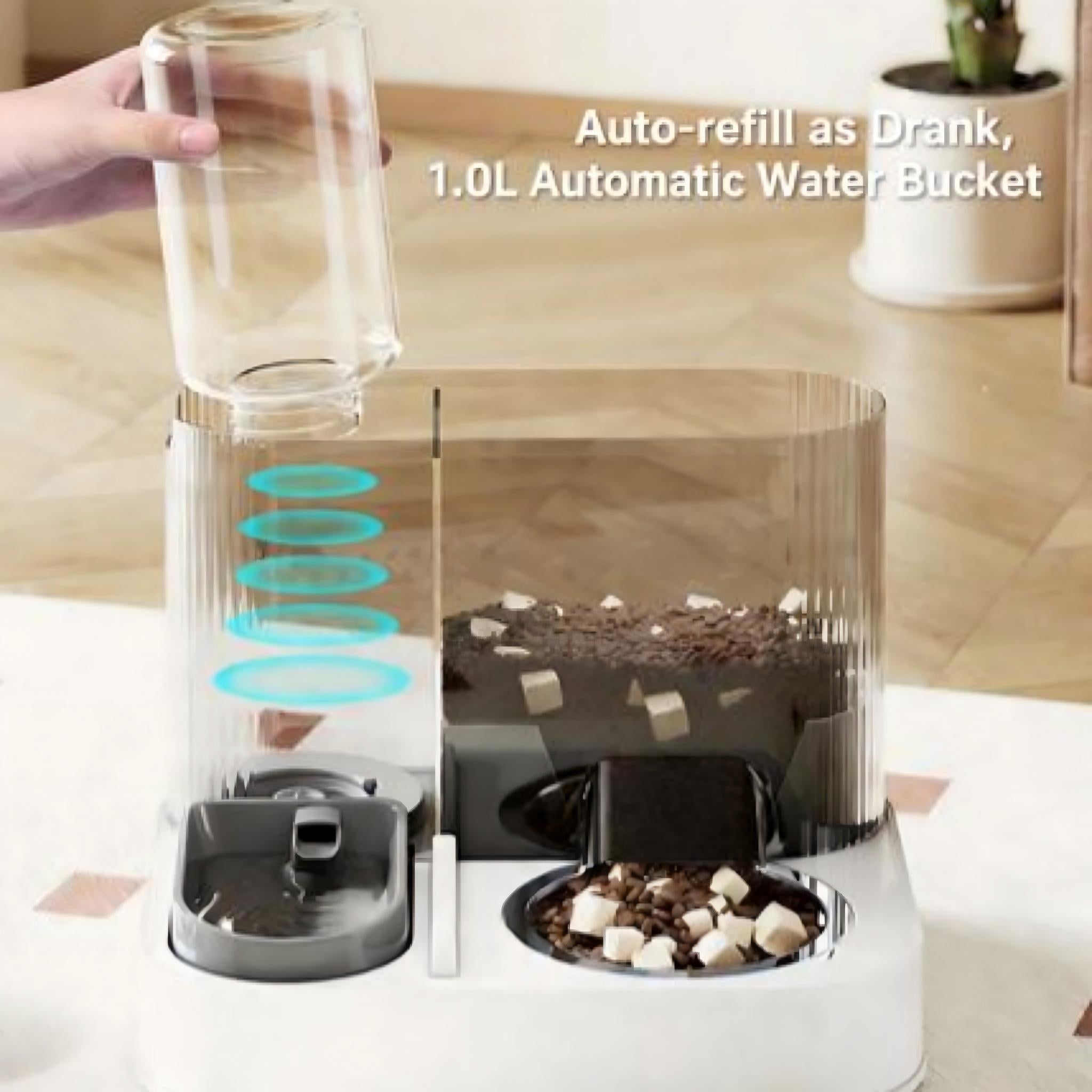 2-in-1 Pet Bowl & Water Dispenser | Automatic Circulating Water & Food Station with Wide Food Slot, 1L Reservoir, Stainless Steel Bowl