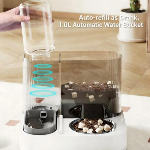 2-in-1 Pet Bowl & Water Dispenser | Automatic Circulating Water & Food Station with Wide Food Slot, 1L Reservoir, Stainless Steel Bowl